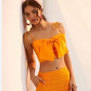 Maeve by Anthropologie Orange Bow Front Crop Top XS Smocked Back Tie Strap